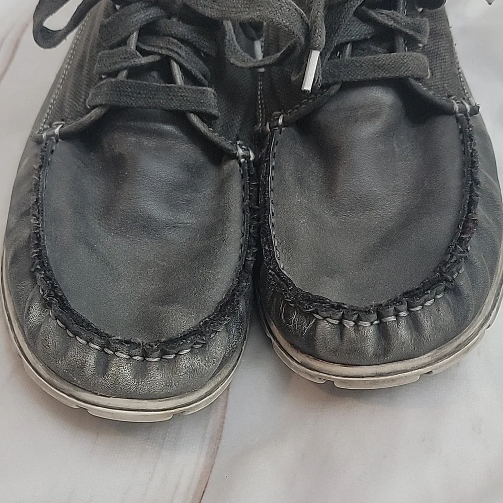 Bed Stu Mens Dark Grey Canvas Leather BedStu Boat Loafer Sneakers Size 8